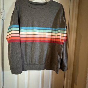 Gray Sweatshirt with Colorful Stripes